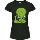 Angry Alien Finger Flip Funny Offensive Womens Petite Cut T-Shirt Black