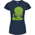 Angry Alien Finger Flip Funny Offensive Womens Petite Cut T-Shirt Navy Blue