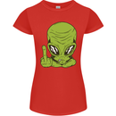 Angry Alien Finger Flip Funny Offensive Womens Petite Cut T-Shirt Red