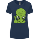 Angry Alien Finger Flip Funny Offensive Womens Wider Cut T-Shirt Navy Blue