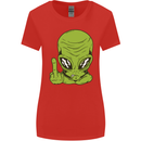 Angry Alien Finger Flip Funny Offensive Womens Wider Cut T-Shirt Red