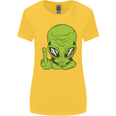 Angry Alien Finger Flip Funny Offensive Womens Wider Cut T-Shirt Yellow