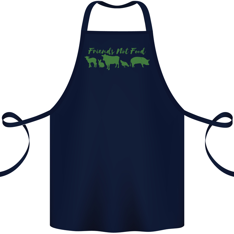 Animals Are Friends Not Food Vegan Cotton Apron 100% Organic Navy Blue