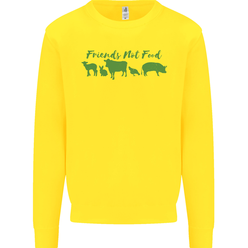 Animals Are Friends Not Food Vegan Kids Sweatshirt Jumper Yellow