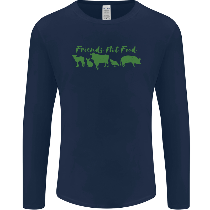 Animals Are Friends Not Food Vegan Mens Long Sleeve T-Shirt Navy Blue