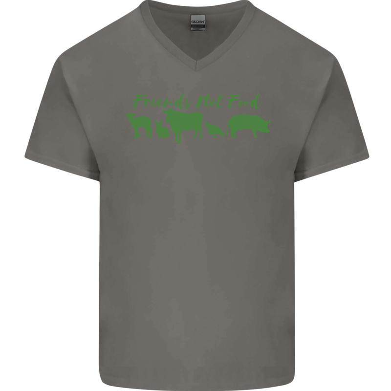 Animals Are Friends Not Food Vegan Mens V-Neck Cotton T-Shirt Charcoal
