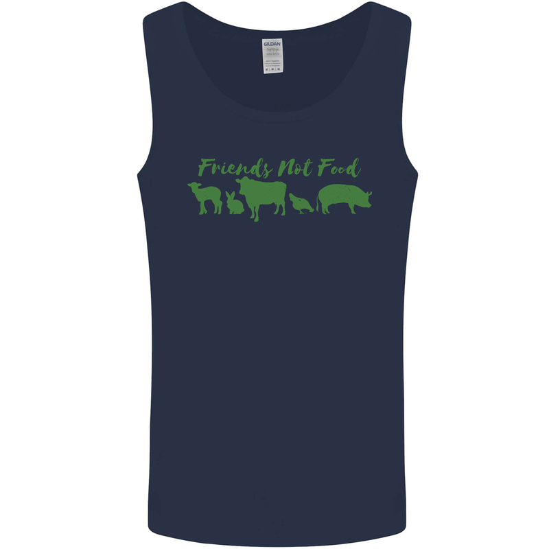 Animals Are Friends Not Food Vegan Mens Vest Tank Top Navy Blue