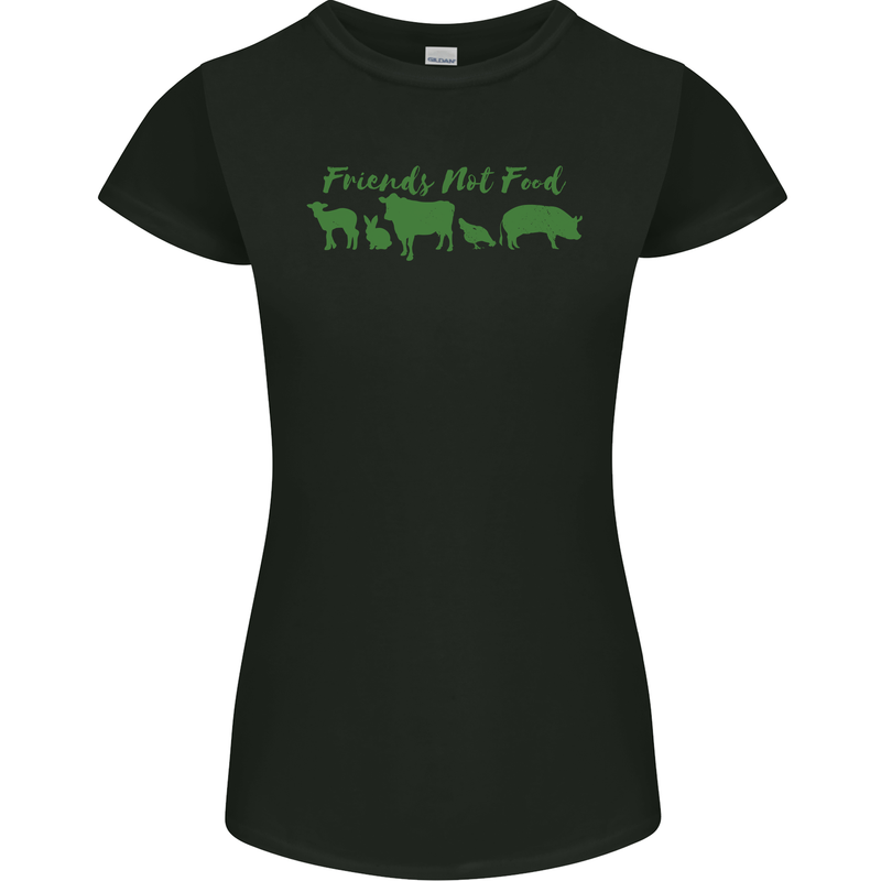 Animals Are Friends Not Food Vegan Womens Petite Cut T-Shirt Black