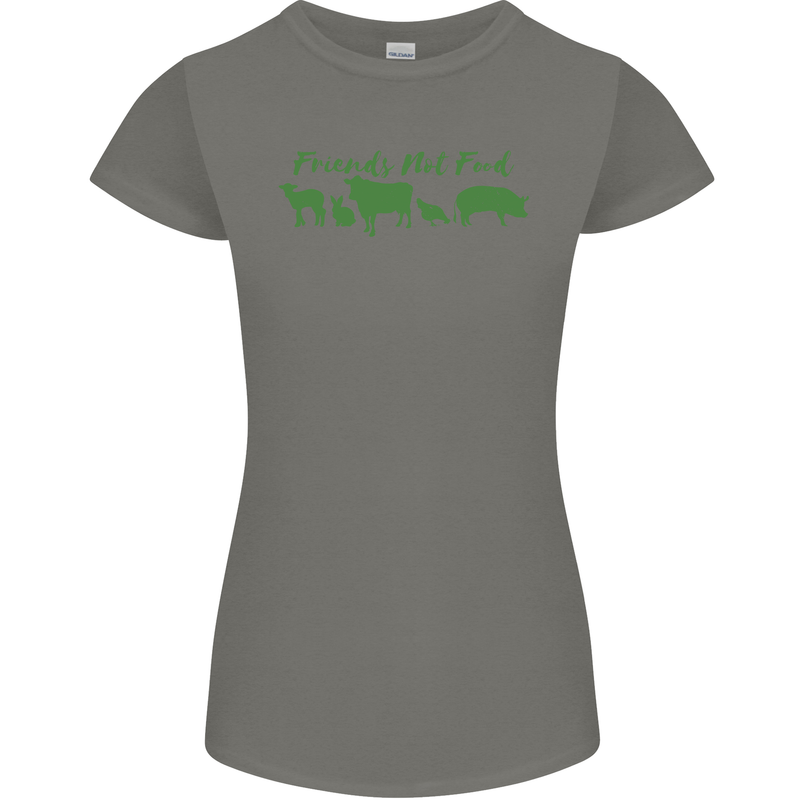 Animals Are Friends Not Food Vegan Womens Petite Cut T-Shirt Charcoal