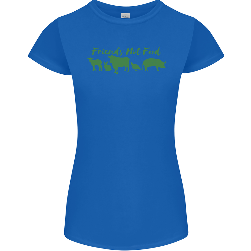 Animals Are Friends Not Food Vegan Womens Petite Cut T-Shirt Royal Blue