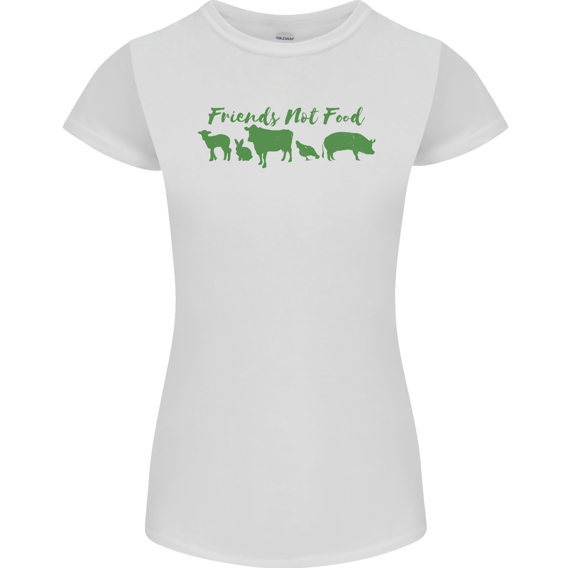 Animals Are Friends Not Food Vegan Womens Petite Cut T-Shirt White