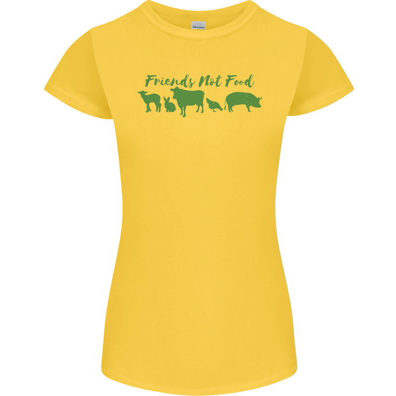 Animals Are Friends Not Food Vegan Womens Petite Cut T-Shirt Yellow