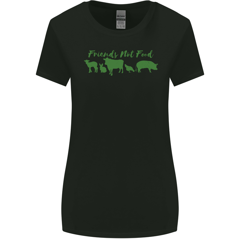 Animals Are Friends Not Food Vegan Womens Wider Cut T-Shirt Black