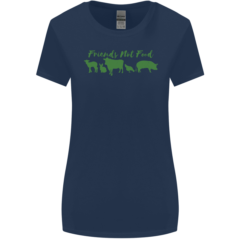 Animals Are Friends Not Food Vegan Womens Wider Cut T-Shirt Navy Blue