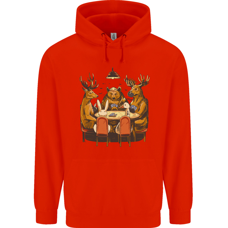 Animals Funny Wildlife Poker Game Cards Childrens Kids Hoodie Bright Red