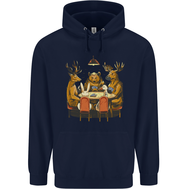 Animals Funny Wildlife Poker Game Cards Childrens Kids Hoodie Navy Blue