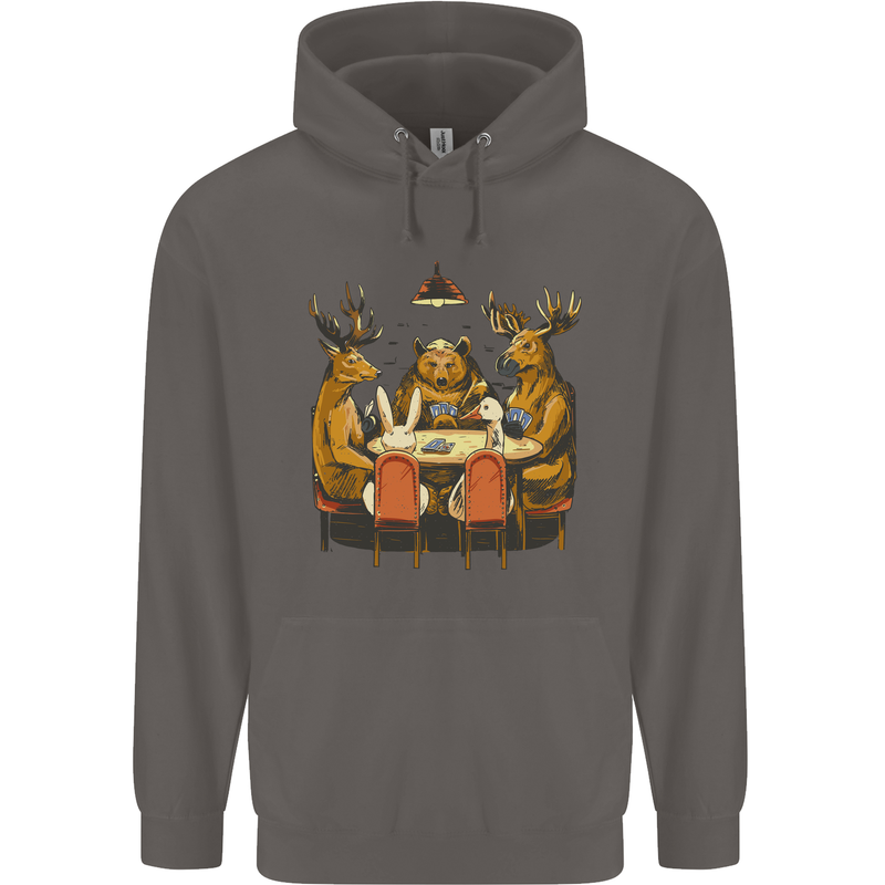 Animals Funny Wildlife Poker Game Cards Mens 80% Cotton Hoodie Charcoal