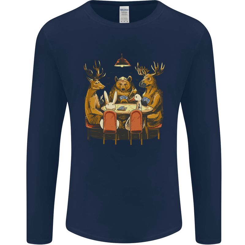 Animals Funny Wildlife Poker Game Cards Mens Long Sleeve T-Shirt Navy Blue