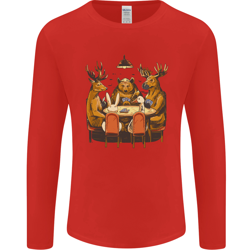 Animals Funny Wildlife Poker Game Cards Mens Long Sleeve T-Shirt Red