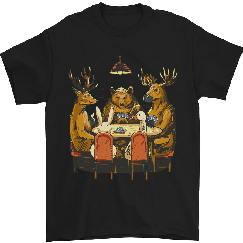 Animals Funny Wildlife Poker Game Cards Mens T-Shirt Cotton Gildan Black
