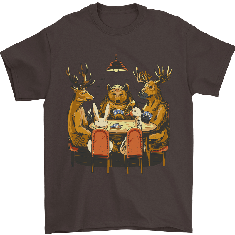 Animals Funny Wildlife Poker Game Cards Mens T-Shirt Cotton Gildan Dark Chocolate