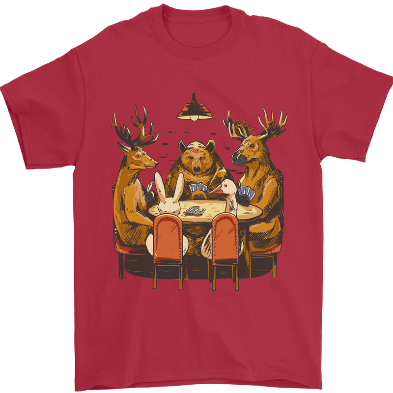 Animals Funny Wildlife Poker Game Cards Mens T-Shirt Cotton Gildan Red