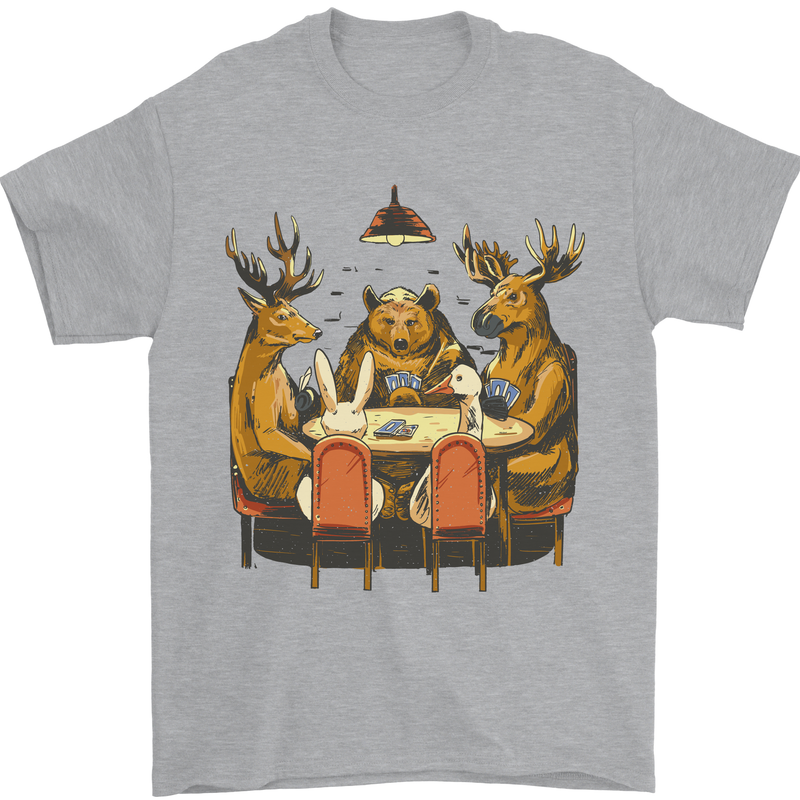 Animals Funny Wildlife Poker Game Cards Mens T-Shirt Cotton Gildan Sports Grey