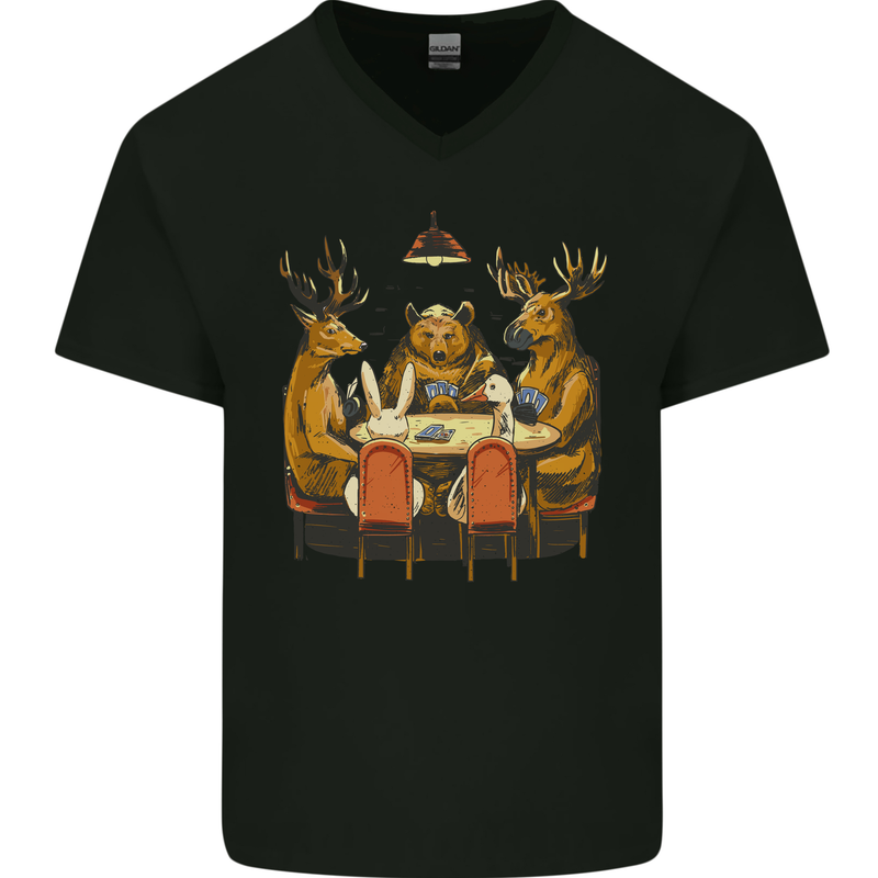 Animals Funny Wildlife Poker Game Cards Mens V-Neck Cotton T-Shirt Black