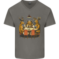 Animals Funny Wildlife Poker Game Cards Mens V-Neck Cotton T-Shirt Charcoal