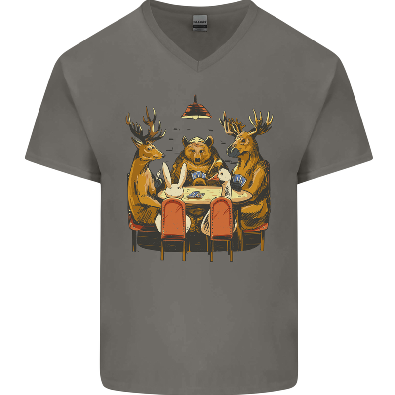 Animals Funny Wildlife Poker Game Cards Mens V-Neck Cotton T-Shirt Charcoal