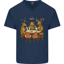 Animals Funny Wildlife Poker Game Cards Mens V-Neck Cotton T-Shirt Navy Blue