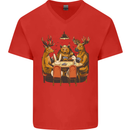 Animals Funny Wildlife Poker Game Cards Mens V-Neck Cotton T-Shirt Red