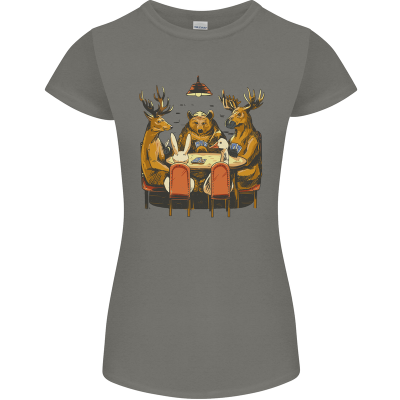Animals Funny Wildlife Poker Game Cards Womens Petite Cut T-Shirt Charcoal