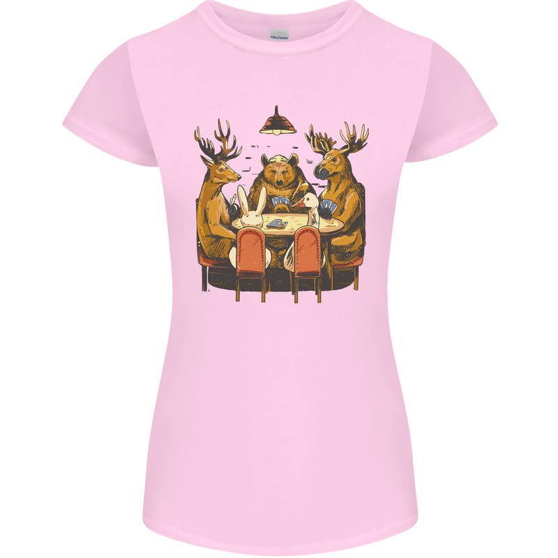 Animals Funny Wildlife Poker Game Cards Womens Petite Cut T-Shirt Light Pink