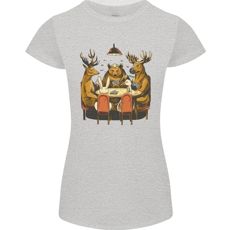 Animals Funny Wildlife Poker Game Cards Womens Petite Cut T-Shirt Sports Grey