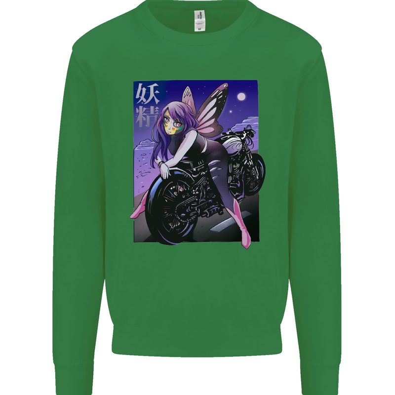 Anime Fairy Biker Japan Motorbike Motorcyle Kids Sweatshirt Jumper Irish Green