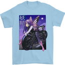 Anime Fairy Biker Japan Motorbike Motorcyle Mens T-Shirt 100% Cotton Light Blue