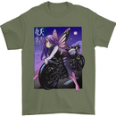 Anime Fairy Biker Japan Motorbike Motorcyle Mens T-Shirt 100% Cotton Military Green