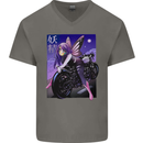 Anime Fairy Biker Japan Motorbike Motorcyle Mens V-Neck Cotton T-Shirt Charcoal