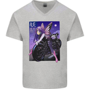 Anime Fairy Biker Japan Motorbike Motorcyle Mens V-Neck Cotton T-Shirt Sports Grey