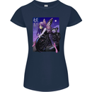 Anime Fairy Biker Japan Motorbike Motorcyle Womens Petite Cut T-Shirt Navy Blue