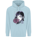 Anime Girl With Flowers Childrens Kids Hoodie Light Blue