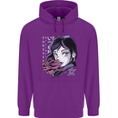 Anime Girl With Flowers Childrens Kids Hoodie Purple