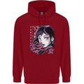 Anime Girl With Flowers Childrens Kids Hoodie Red