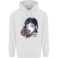 Anime Girl With Flowers Childrens Kids Hoodie White