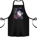 Anime Girl With Flowers Cotton Apron 100% Organic Black
