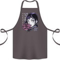 Anime Girl With Flowers Cotton Apron 100% Organic Dark Grey