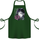 Anime Girl With Flowers Cotton Apron 100% Organic Forest Green