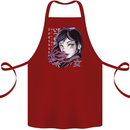 Anime Girl With Flowers Cotton Apron 100% Organic Maroon