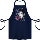 Anime Girl With Flowers Cotton Apron 100% Organic Navy Blue
